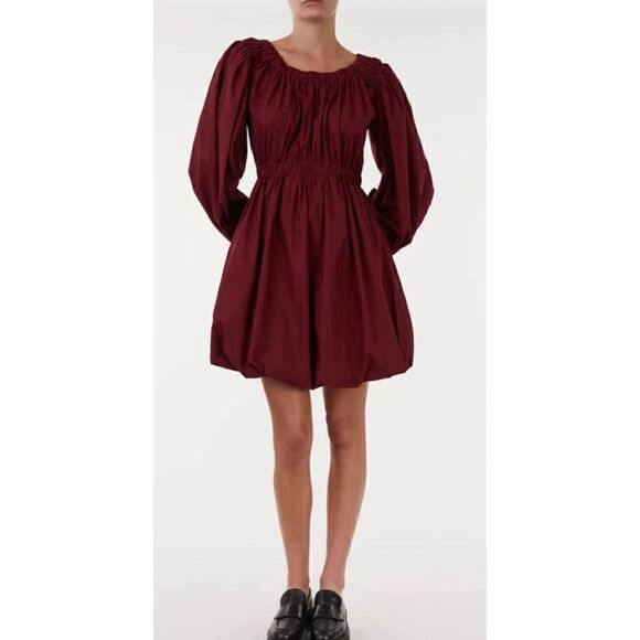 ULLA JOHNSON Martine Bubble Minidress in Bordeaux 100% Cotton NWOT Size 6 - Picture 3 of 9